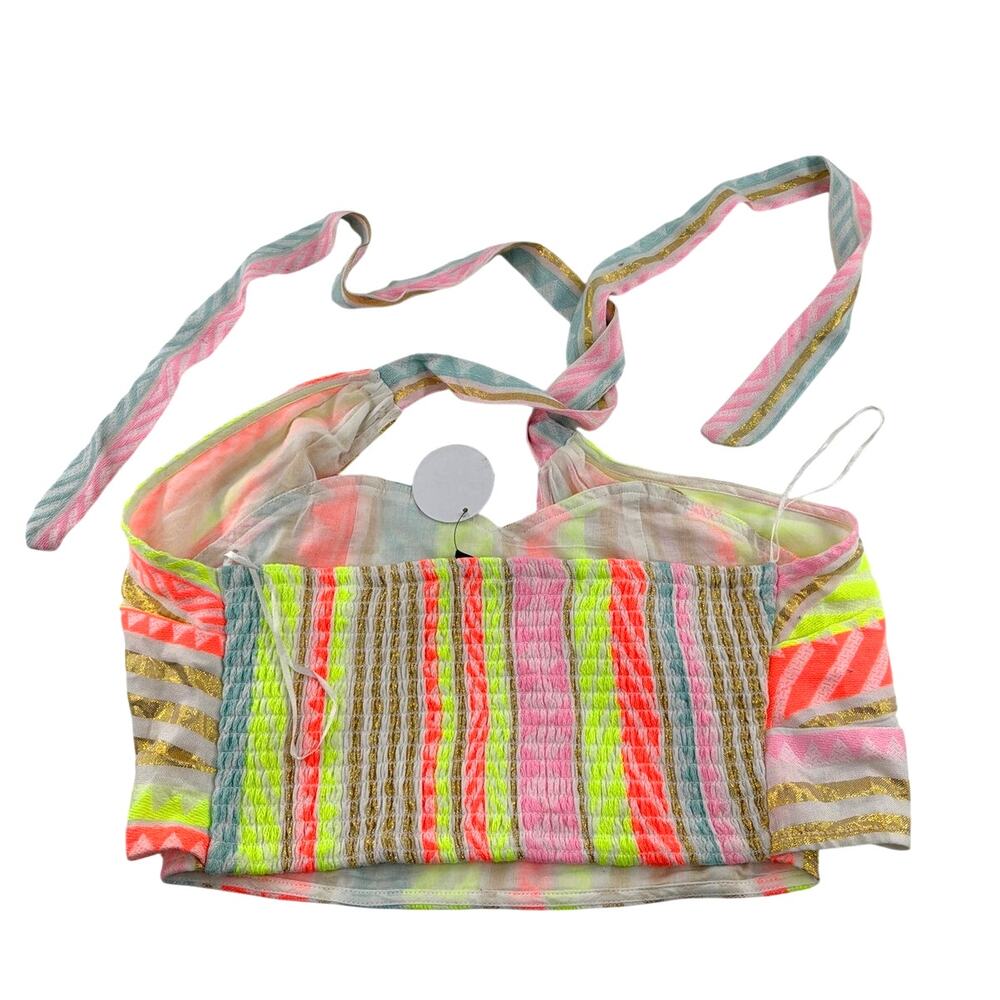 Vici Women's Neon Multi Sun Washed Embroidered Halter Neck Abstract Top Size S - Picture 4 of 8